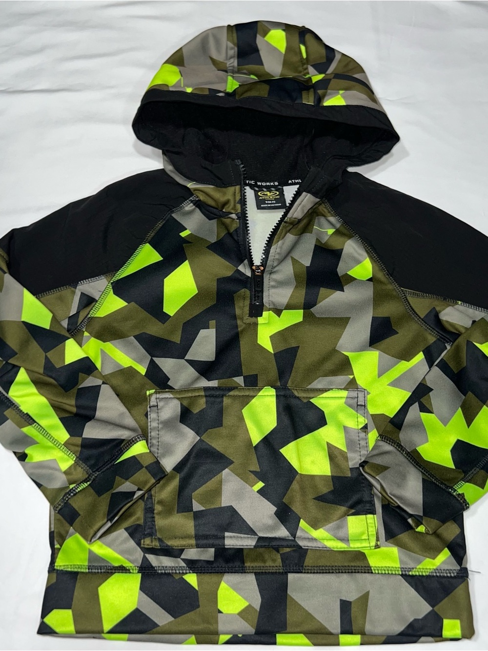 Athletic Works Neon Camo Hooded Puffer Jacket - Green/Black/Gray